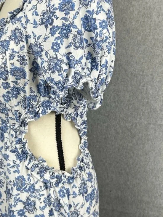 Anthropologie By The River Midi Dress Blue Floral Cutout Ruffle Tiered Cottage L - Picture 8 of 16